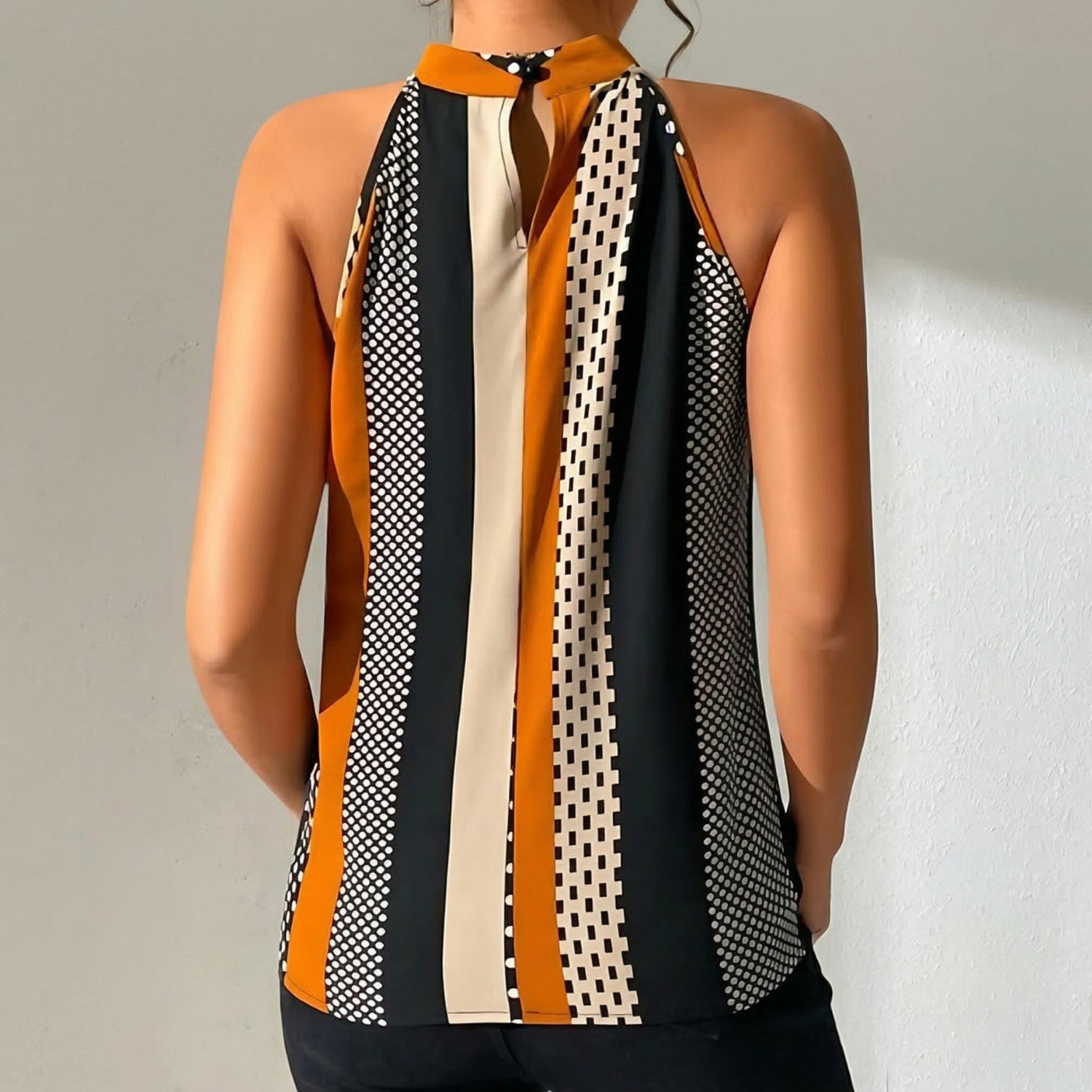 Women's Printed Sleeveless Top with Halter Neckline