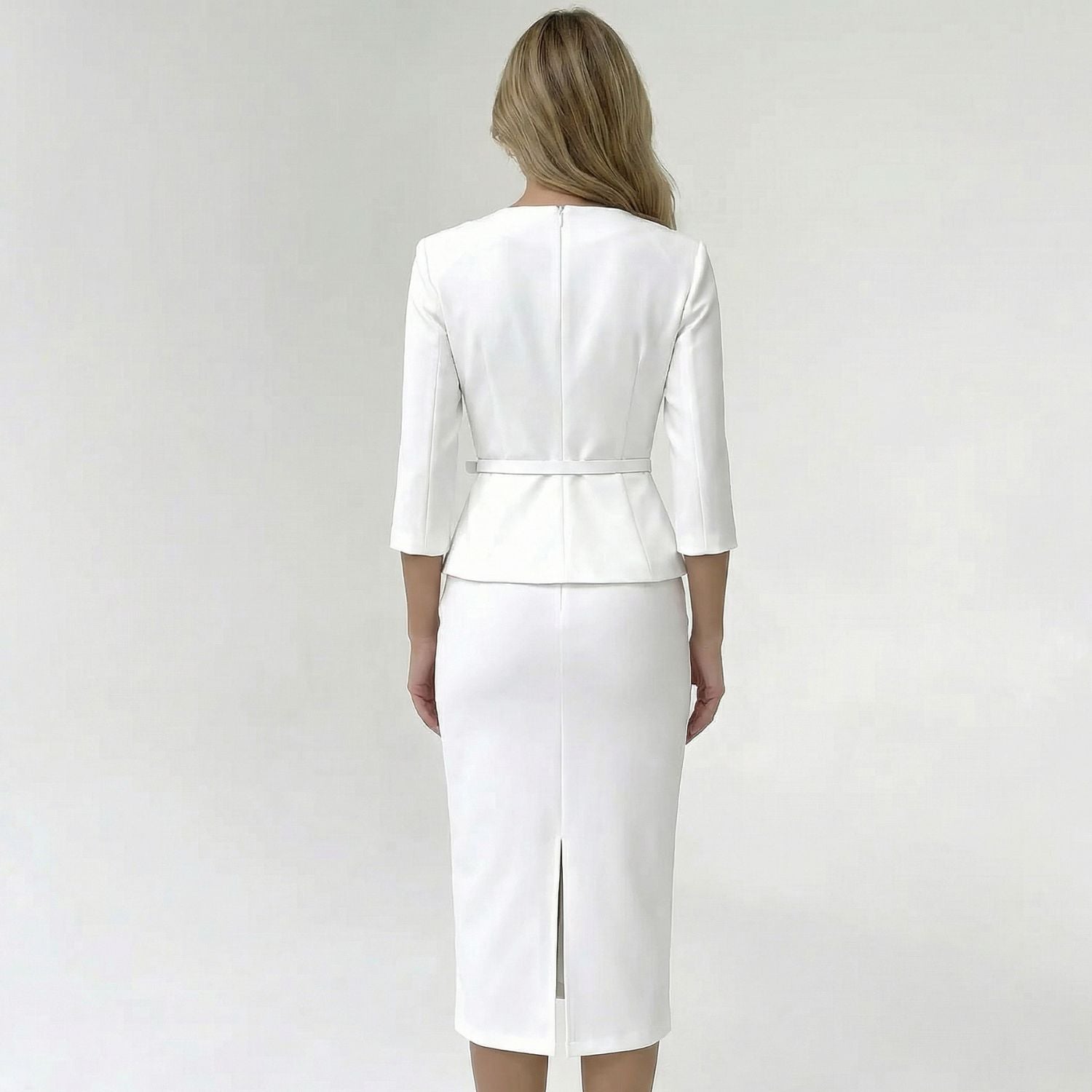 Women's Two Piece Suit Set with Blazer and Pencil Midi Skirt