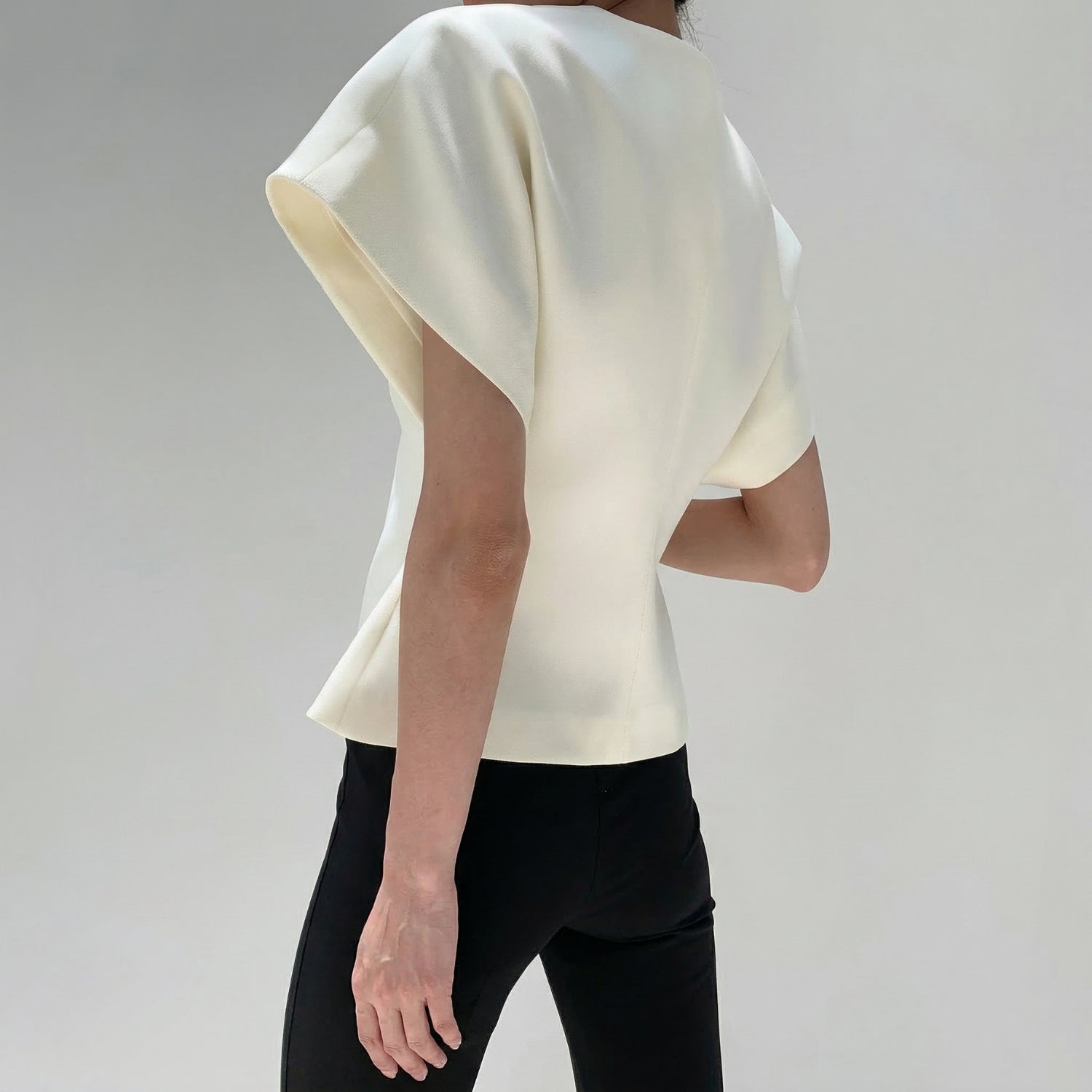 Women's V-Neck Top with Short Sleeves and Asymmetric Hem
