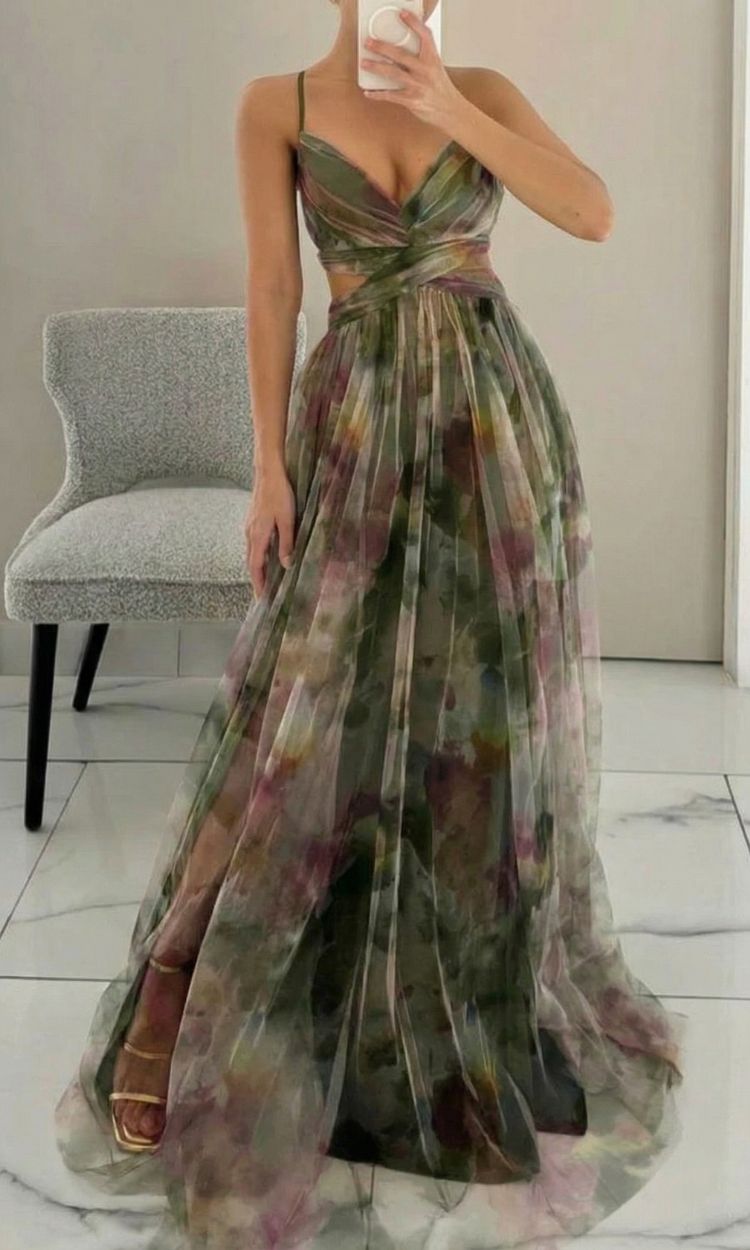 Women's Floral Print Pleated Maxi Dress with Spaghetti Straps