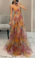 Women's Floral Print Pleated Maxi Dress with Spaghetti Straps