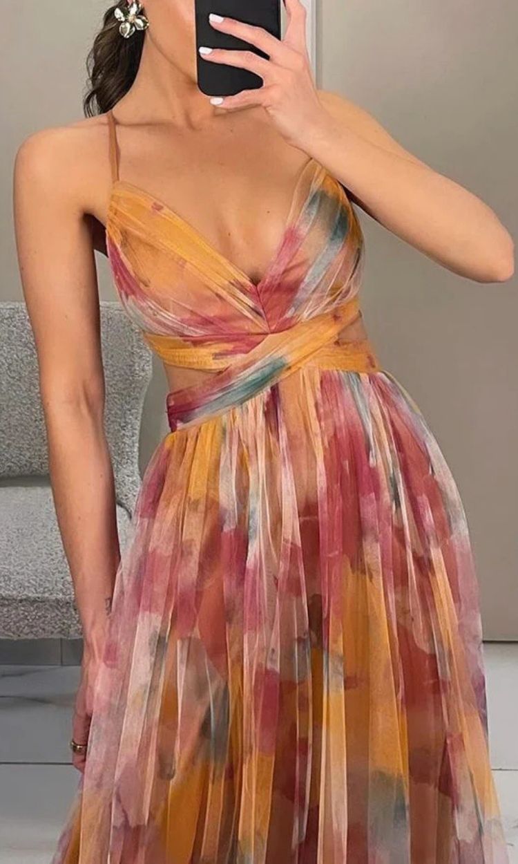 Women's Floral Print Pleated Maxi Dress with Spaghetti Straps