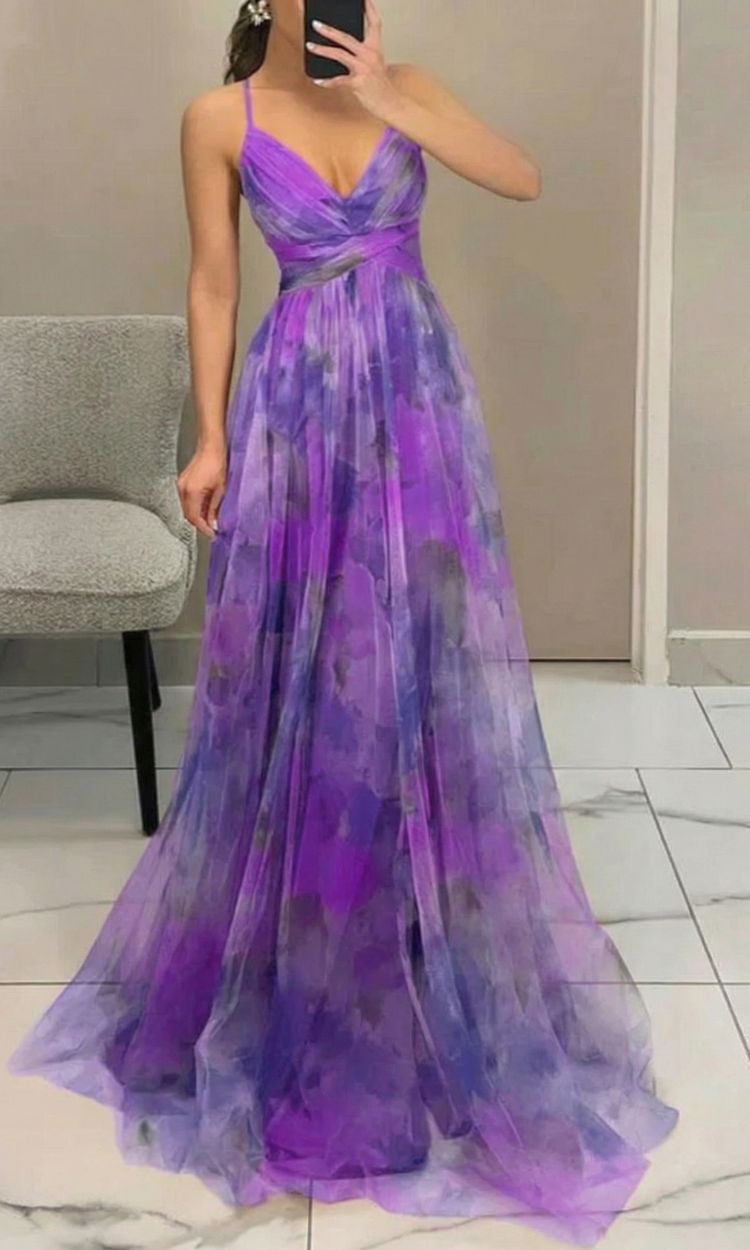 Women's Floral Print Pleated Maxi Dress with Spaghetti Straps