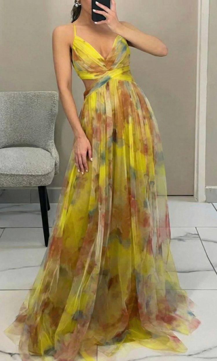 Women's Floral Print Pleated Maxi Dress with Spaghetti Straps