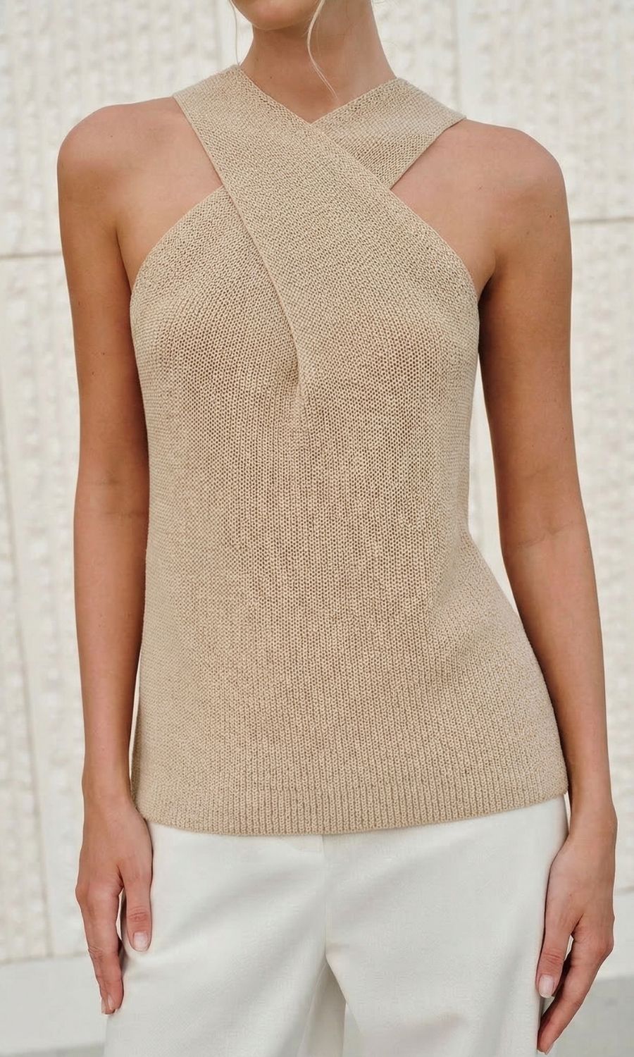 Women's Knit Halter Top with Crossover Neckline
