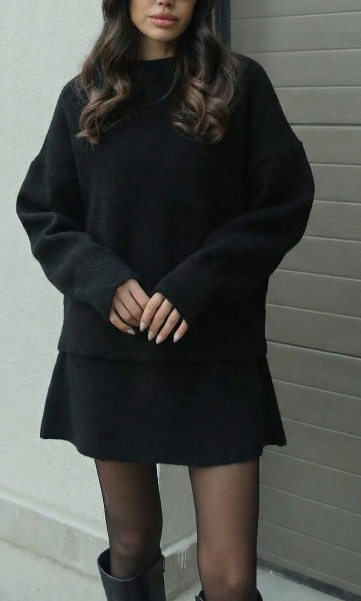 Women's Knit Two Piece Set with Crew Neck Sweater and Mini Skirt