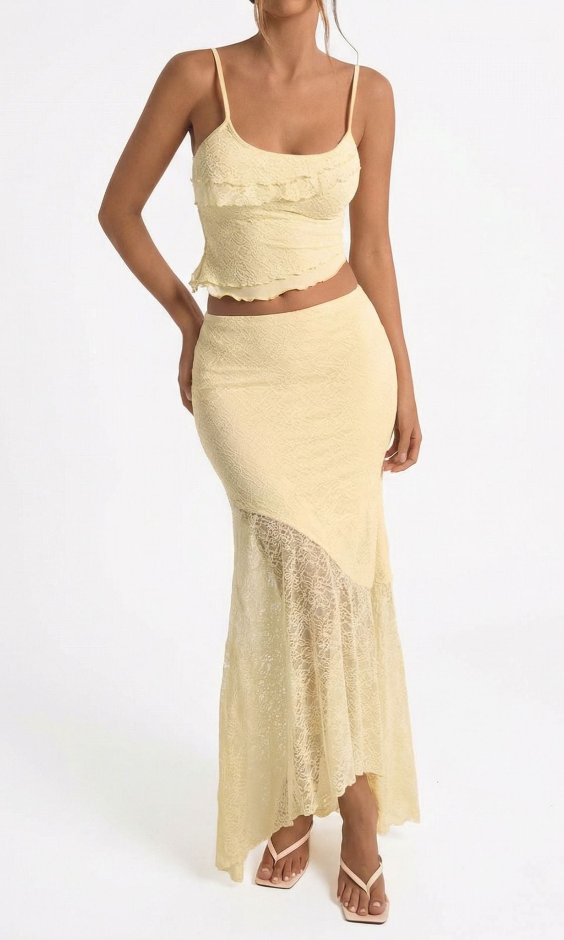 Women's Lace Two Piece Set with Crop Top and Maxi Skirt