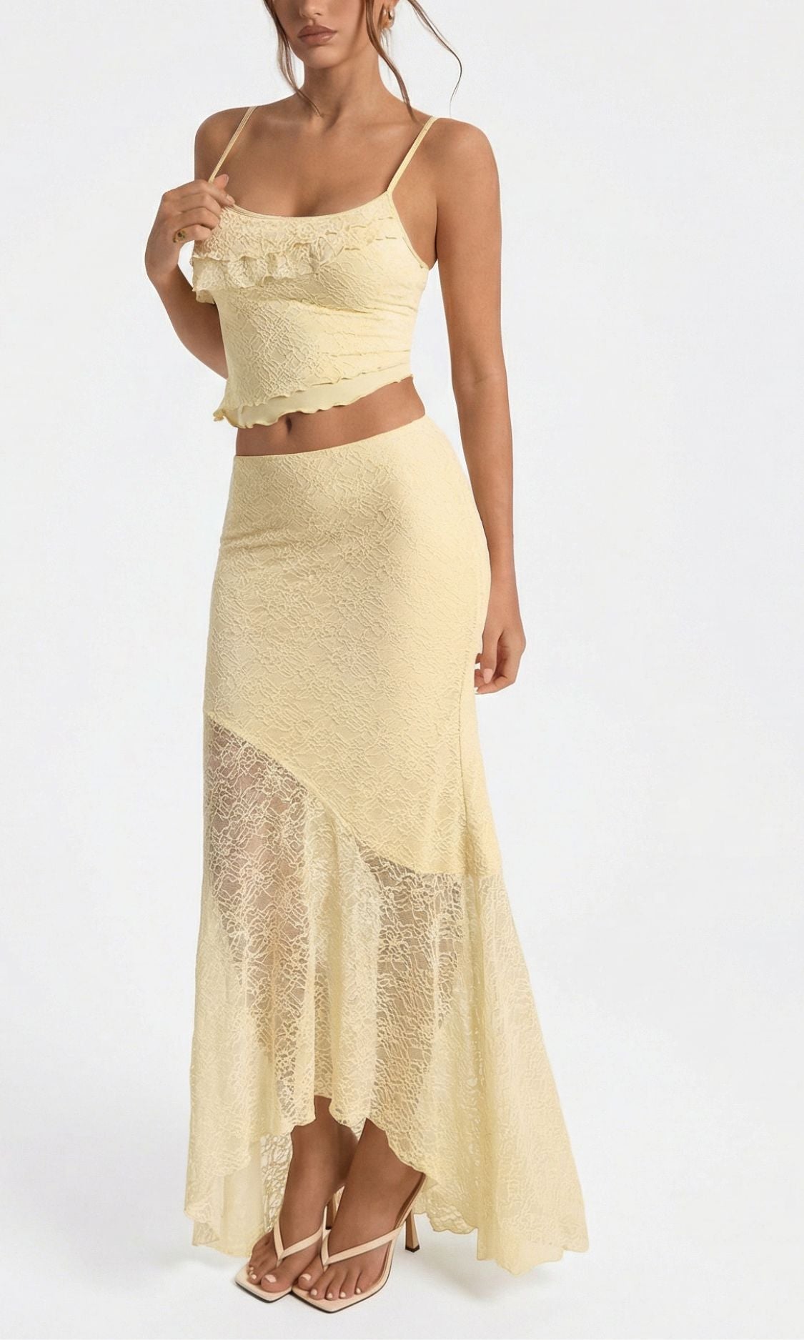 Women's Lace Two Piece Set with Crop Top and Maxi Skirt