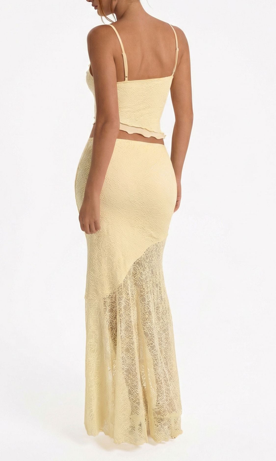 Women's Lace Two Piece Set with Crop Top and Maxi Skirt