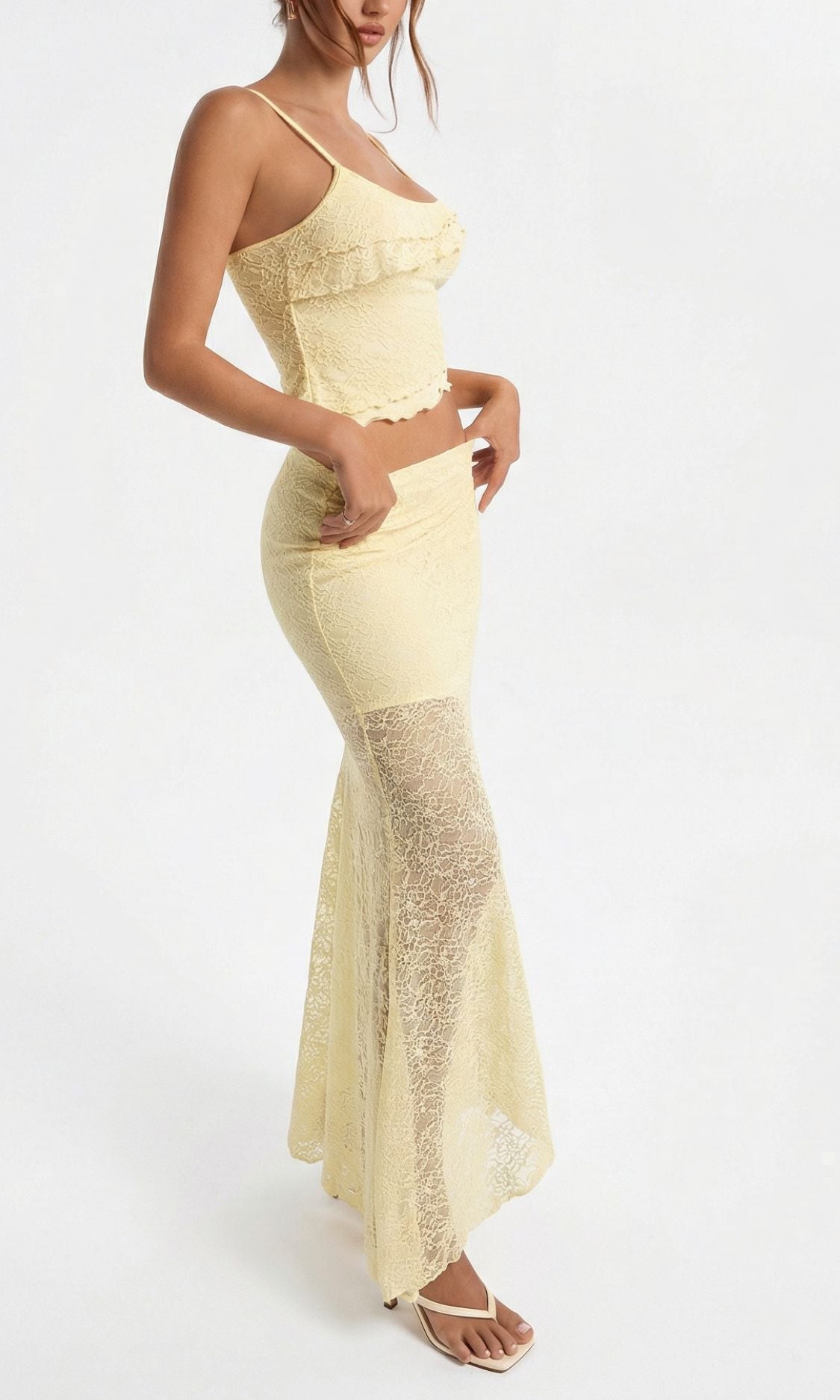 Women's Lace Two Piece Set with Crop Top and Maxi Skirt