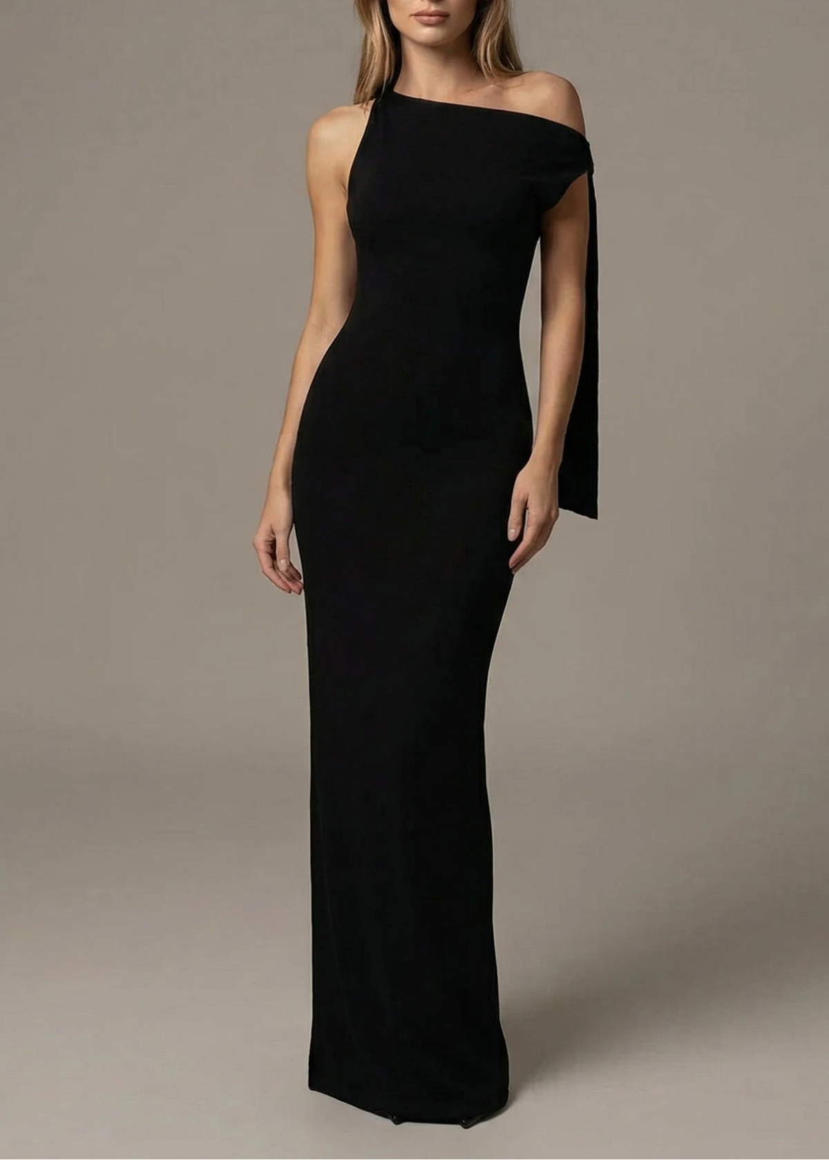 Women's One-Shoulder Bodycon Maxi Dress with Bow Detail