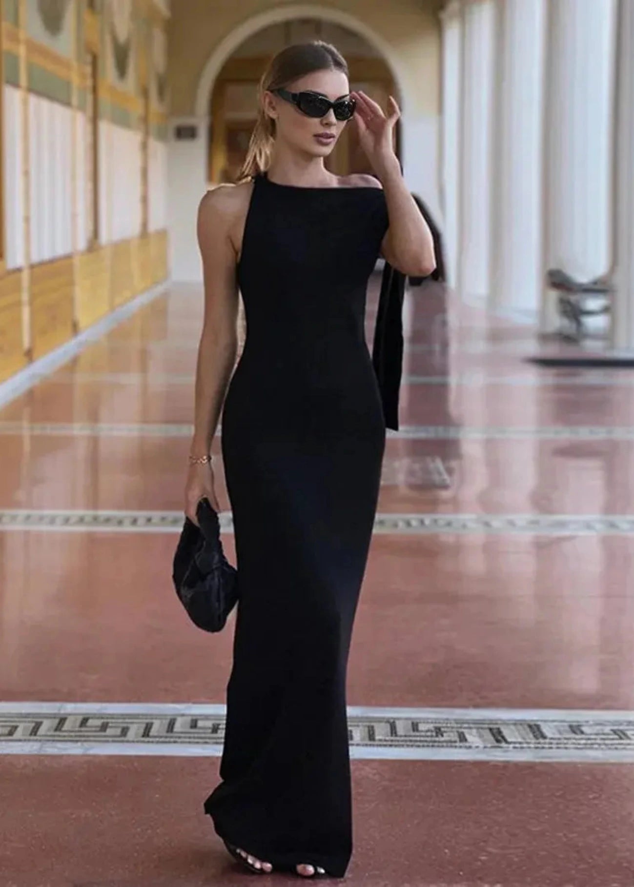 Women's One-Shoulder Bodycon Maxi Dress with Bow Detail