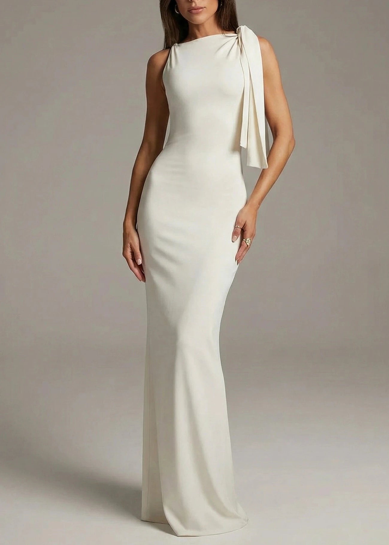 Women's One-Shoulder Bodycon Maxi Dress with Bow Detail