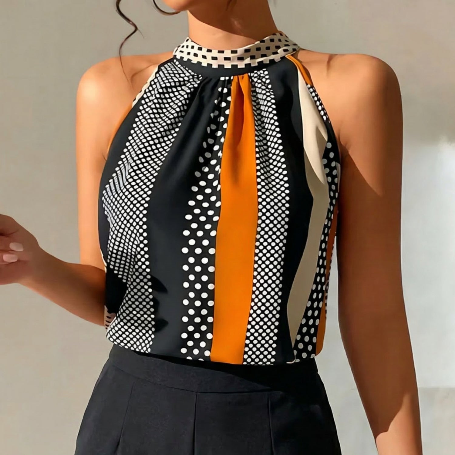 Women's Printed Sleeveless Top with Halter Neckline