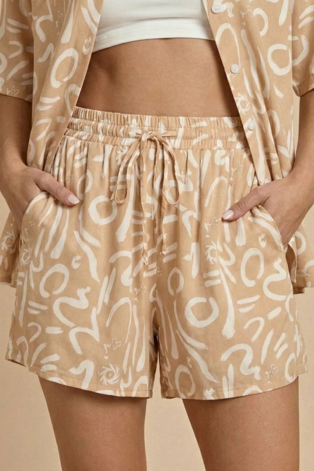 Women's Printed Two Piece Set with Short Sleeve Shirt and Shorts