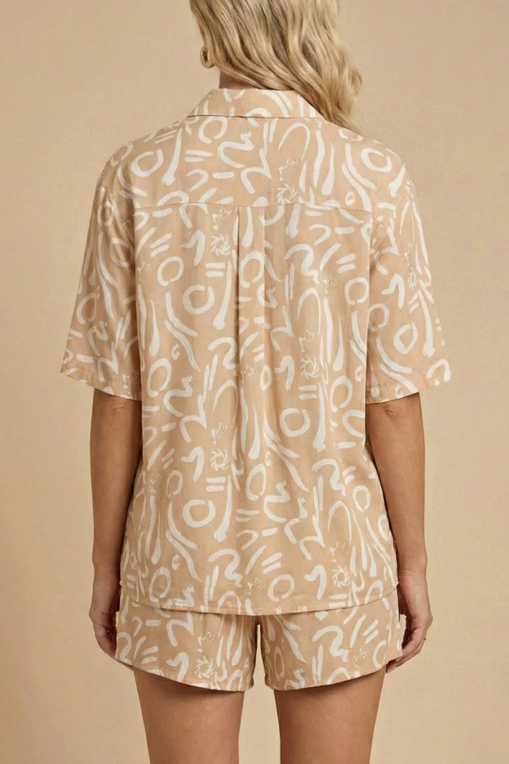 Women's Printed Two Piece Set with Short Sleeve Shirt and Shorts