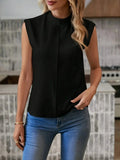 Women's Sleeveless Blouse with Mock Neck and Seam Detail