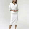 Women's Two Piece Suit Set with Blazer and Pencil Midi Skirt